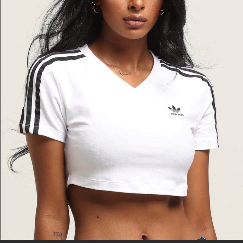 Adidas v neck white crop top
